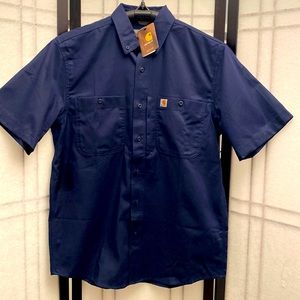 Carhartt Relaxed Fit Short Sleeve Button Up Work Shirt Navy Blue Size Medium
